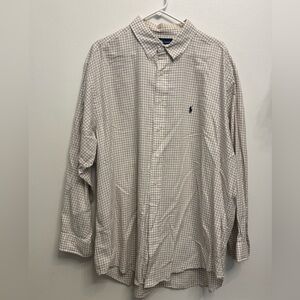 Ralph Lauren Shirt Mens 18 -35 Cream Plaid Yarmouth‎ Cotton Casual Pony Button
